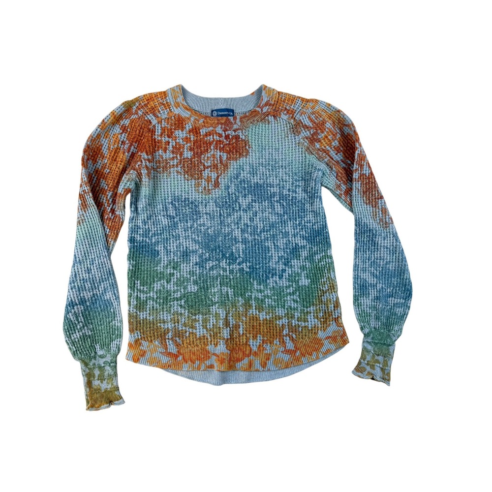 Boho Abstract Colorful Waffle Knit Cotton‎ Blend Sweater Small Democracy